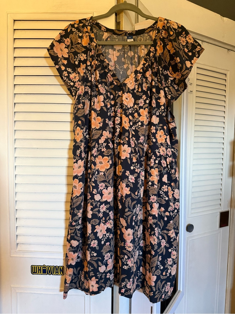 Old Navy Black Midi Dress with Peach Floral Print
